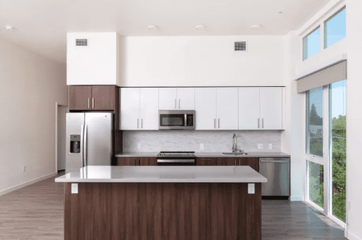 kitchen island in front of luxury kitchen